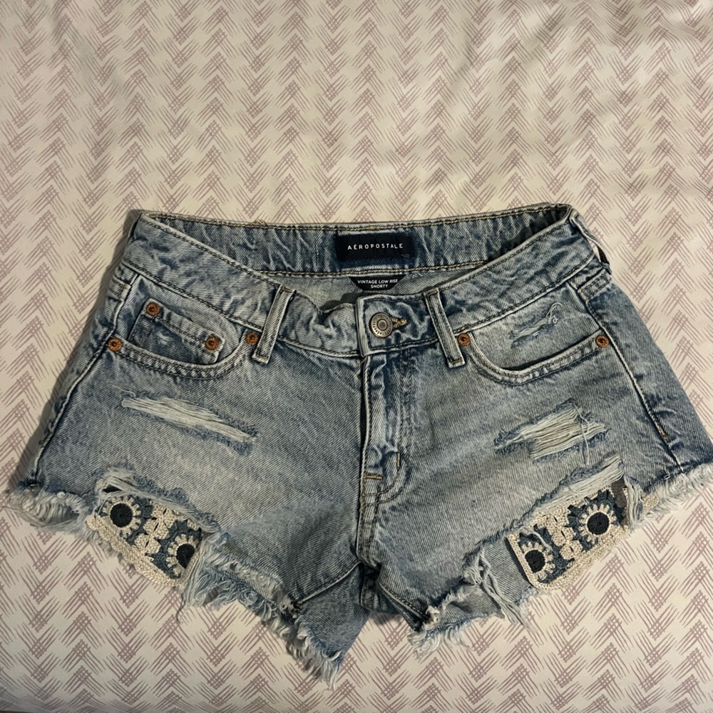 Aeropostale Women's Distressed Light Blue Jean Shorts
